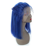 Lakihair Short Bob Straight Lace Wigs Colored Wigs Blue Short 8A Human Hair Wigs