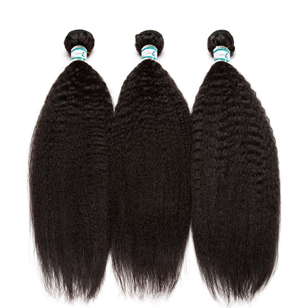 Lakihair 8A Kinky Straight 3 Bundles Brazilian Human Hair Weave Natural Color Full Thick Ends