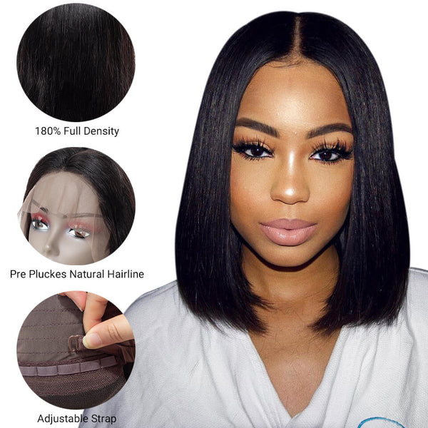 Lakihair 8A 180% Density Brazilian Straight Bob Lace Front Wigs Virgin Human Hair