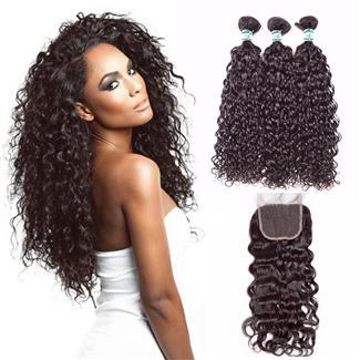 Lakihair 10A Brazilian Real Human Hair Water Wave 3 Bundles With 13x4 Lace Frontal Closure