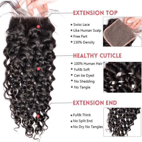 Lakihair Human Hair Bundles With Closure Brazilian Water Wave 3 Bundles With Lace Closure