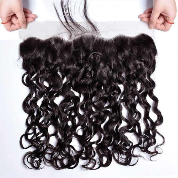 Lakihair Unprocessed Virgin Human Hair 4 Bundles With Lace Frontal Closure Brazilian Water Wave Hair Bundles