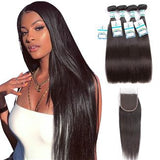Lakihair 10A Brazilian 100% Unprocessed Virgin Human Straight Hair 4 Bundles With Lace Closure 4x4