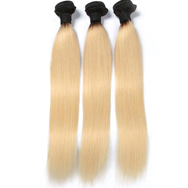 Lakihair 8A 3 Bundles Brazilian Straight 1B/613 Blonde Ombre Virgin Human Hair Bundles