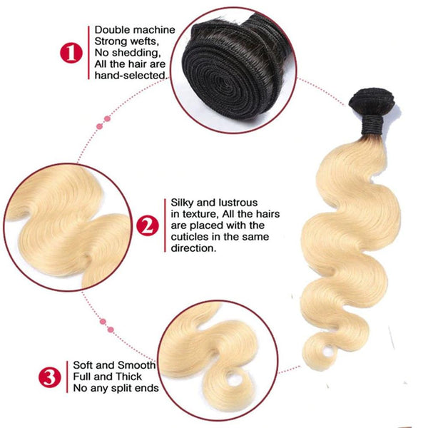 Lakihair 8A 1B/613 Blonde 1 Bundle Body Wave Hair Weaving Brazilian Virgin Human Hair