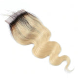 Lakihair 8A 1B/613 Blonde Ombre Body Wave Lace Closure 4x4 Brazilian Human Hair With Baby Hair