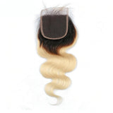 Lakihair 8A 1B/613 Blonde Ombre Body Wave Lace Closure 4x4 Brazilian Human Hair With Baby Hair