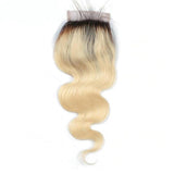 Lakihair 8A 1B/613 Blonde Ombre Body Wave Lace Closure 4x4 Brazilian Human Hair With Baby Hair