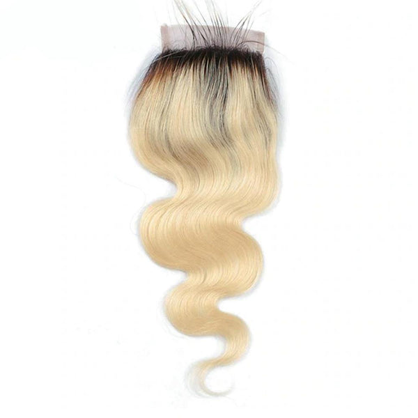 Lakihair 8A 1B/613 Blonde Ombre Body Wave Lace Closure 4x4 Brazilian Human Hair With Baby Hair