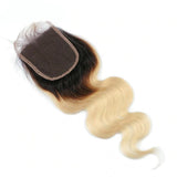 Lakihair 8A 1B/613 Blonde Ombre Body Wave Lace Closure 4x4 Brazilian Human Hair With Baby Hair