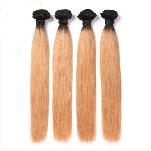 Lakihair 8A 4 Bundles Straight Hair 1B/27 Blonde Ombre Virgin Brazilian Human Hair Extensions