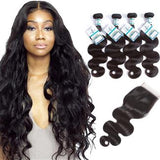 Lakihair 10A Brazilian Body Wave 100% Unprocessed Virgin Human Hair 4 Bundles With Lace Closure 4x4