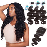 Lakihair 10A 3 Bundles Body Wave Weave With 4x4 Lace Closure Grade Brazilian Virgin Hair