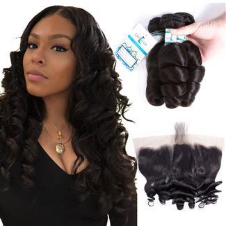 Lakihair 10A Brazilian Loose Wave 3 Bundles With Lace Frontal Closure Pre Plucked 13x4 Ear To Ear