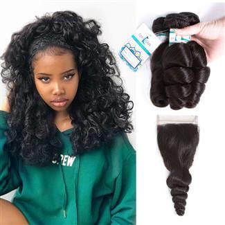 Loose Wave 3 Bundles With Lace Closure Human Hair Lakihair 8A Brazilian