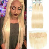 Lakihair 8A 613 Blonde Hair Virgin Brazilian Straight Hair 3 Bundles With 13X4 Frontal