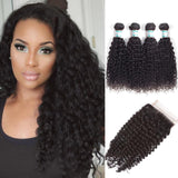 Lakihair 8A Peruvian Virgin Human Hair Kinky Curly 4 Bundles With Lace Closure 4x4