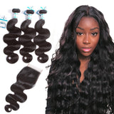 Lakihair 3 Bundles with Lace Closure Body Wave Peruvian Virgin Human Hair