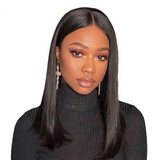 Lakihair 100% Unprocessed Short Human Hair Straight Lace Front Wigs With Baby Hair 150% Density
