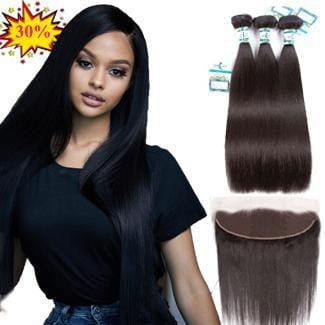 Lakihair 3 Bundles Straight Hair With Lace Frontal Pre Plucked 13x4