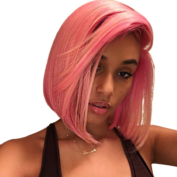 Lakihair Short 10A Pink Blonde Short Bob Straight Lace Wigs Brazilian Virgin Human Hair