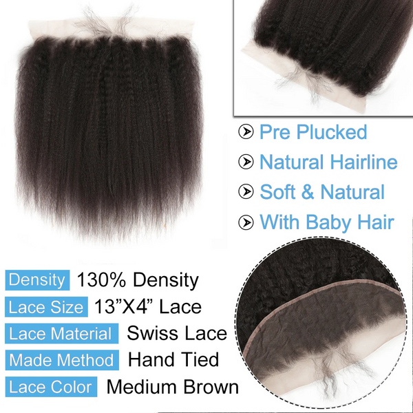 Lakihair Kinky Straight 8A 13x4 Virgin Brazilian Human Hair Ear To Ear Lace Frontal Closure