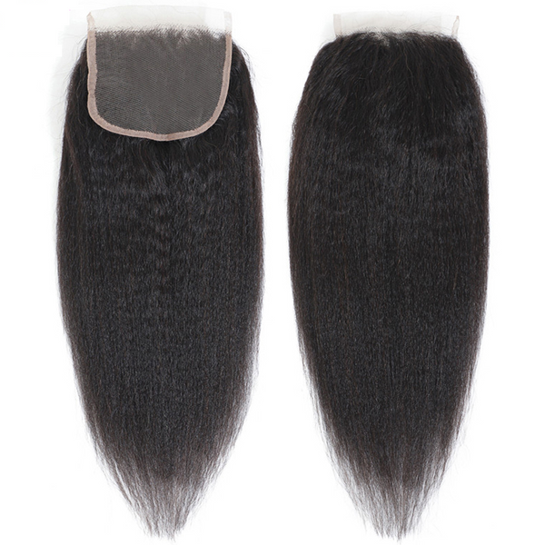 Lakihair 8A Kinky Straight Lace Closure 4x4 Brazilian Virgin Human Hair With Baby Hair