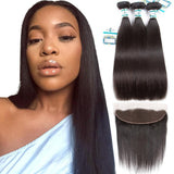 Lakihair Peruvian Virgin Human Hair 3 Bundles With 13x4 Straight Lace Frontal Closure