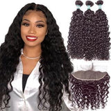 Lakihair Water Wave 3 Bundles With Pre Plucked Lace Frontal Ear To Ear