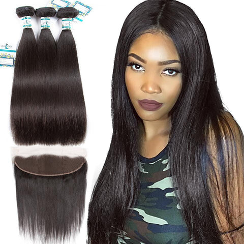 Lakihair Straight Hair Bundles Malaysian Human Hair 3 Bundles With Frontal Closure