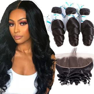 Lakihair 3 Bundles Brazilian Hair Loose Wave Bundles With 13x4 Lace Frontal