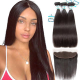 Lakihair 100% Real Indian Human Straight Hair 3 Bundles With Frontal Closure