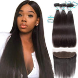 Lakihair Unprocessed Virgin Human Hair 4 Bundles With Lace Frontal Closure Malaysian Straight Hair Bundles
