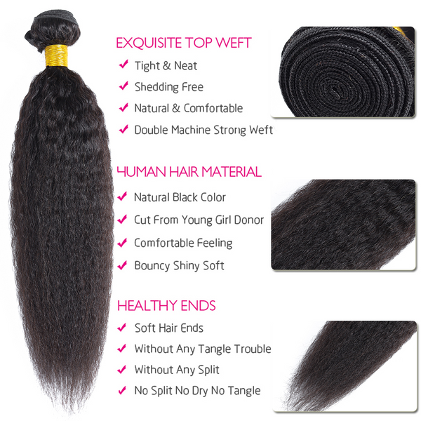 Lakihair 8A Kinky Straight 4 Bundles Virgin Human Hair Bundles Wholesale Price Good Quality Hair