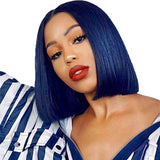 Lakihair Short Bob Straight Lace Wigs Colored Wigs Blue Short 8A Human Hair Wigs