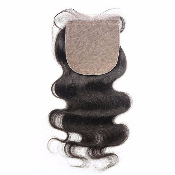 Lakihair Silk Base Closure Brazilian Body Wave Human Hair Swiss Lace with Bleached Knots 4x4