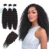 3 Bundles With Lace Closure Lakihair 8A Brazilian Deep Wave Human Hair