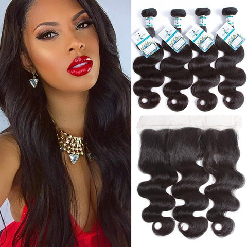 Lakihair Virgin Malaysian Human Hair 3 Bundles With Lace Frontal Closure
