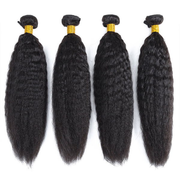 Lakihair 10A Brazilian Unprocessed Virgin Human Hair Kinky Straight 4 Bundles With Lace Closure 4x4