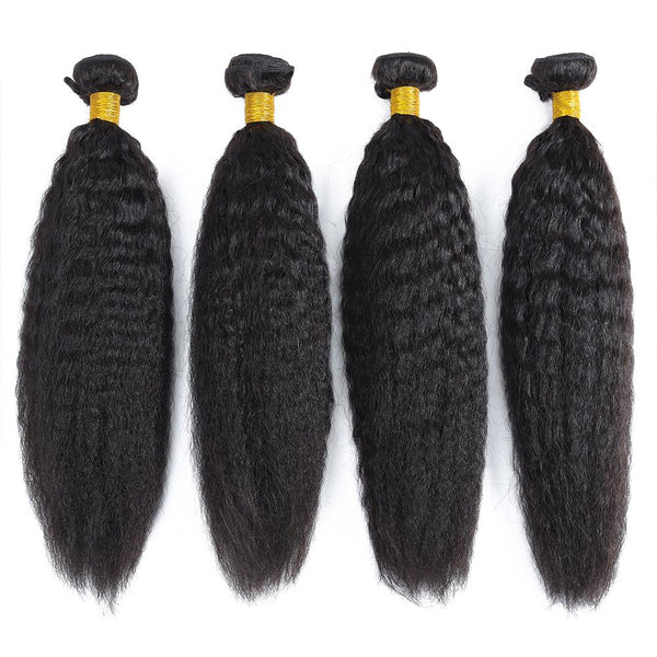 Lakihair 10A Kinky Straight Brazilian Virgin Human Hair 4 Bundles With Lace Frontal Closure