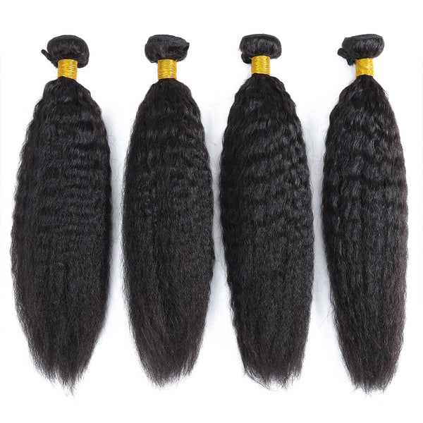 Lakihair 8A Brazilian Unprocessed Virgin Human Hair Kinky Straight 4 Bundles With Lace Closure 4x4