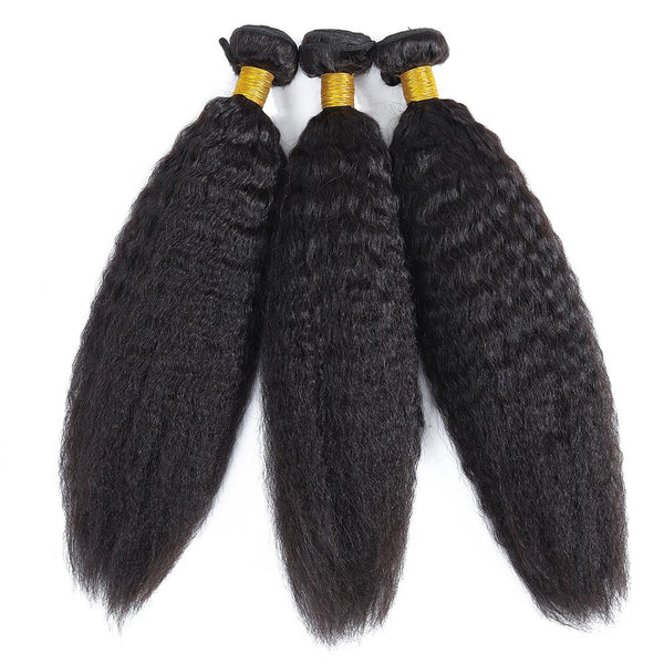 Lakihair 10A Kinky Straight Brazilian Virgin Human Hair 4 Bundles With Lace Frontal Closure