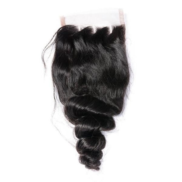 Lakihair 10A Brazilian Virgin Human Hair Loose Wave Lace Closure 4x4 Natural Black