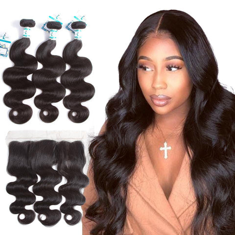 Lakihair Virgin Indian Hair 3 Bundles Body Wave With 13x4 Lace Frontal Closure