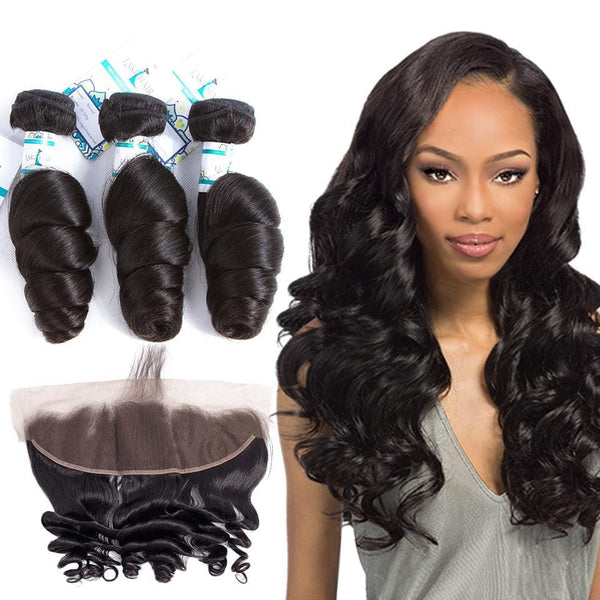 Lakihair Loose Wave Hair Bundles Peruvian Frontal With 3 Bundles Human Hair